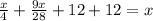 \frac{x}{4}+\frac{9x}{28}+12+12=x