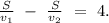 \frac{S}{v_{1}}\ -\ \frac{S}{v_{2}}\ =\ 4.