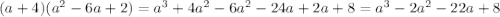 (a+4)(a^2-6a+2)=a^3+4a^2-6a^2-24a+2a+8=a^3-2a^2-22a+8