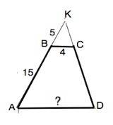 Продовження бічних сторін ab і cd трапеції abcd перетинаються в точці k. менша основа трапеції дорів