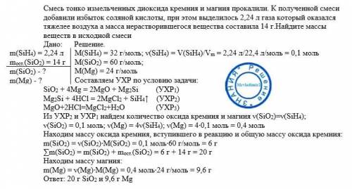 Смесь тонко измельченных диоксида кремния и магния прокалили.к полученной смеси добавили избыток сол